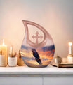 Eagle Urn with Cross Drop Design, Large Memorial Urn for