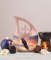 Eagle Urn with Cross Drop Design, Large Memorial Urn for