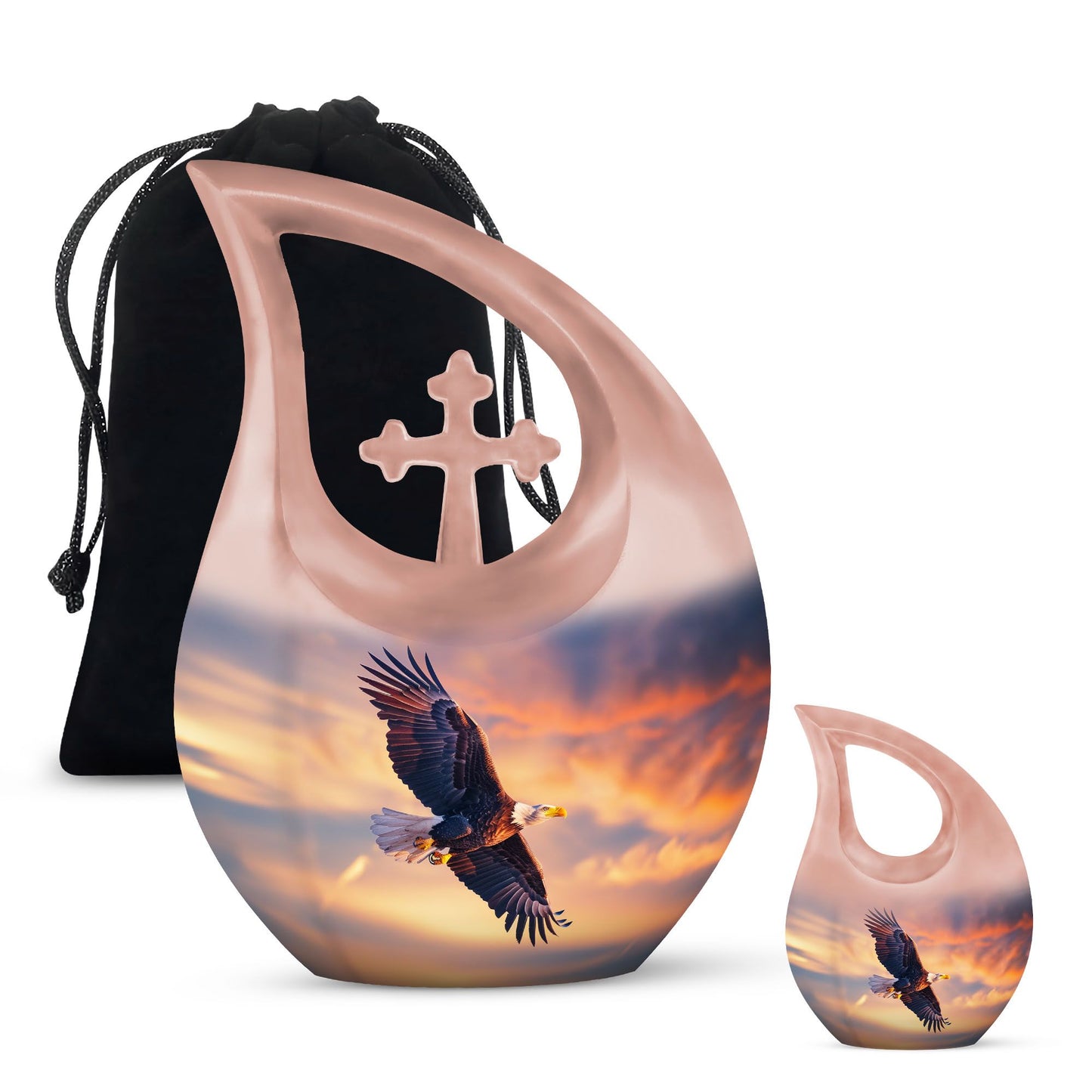 Eagle Urn with Cross Drop Design, Large Memorial Urn for