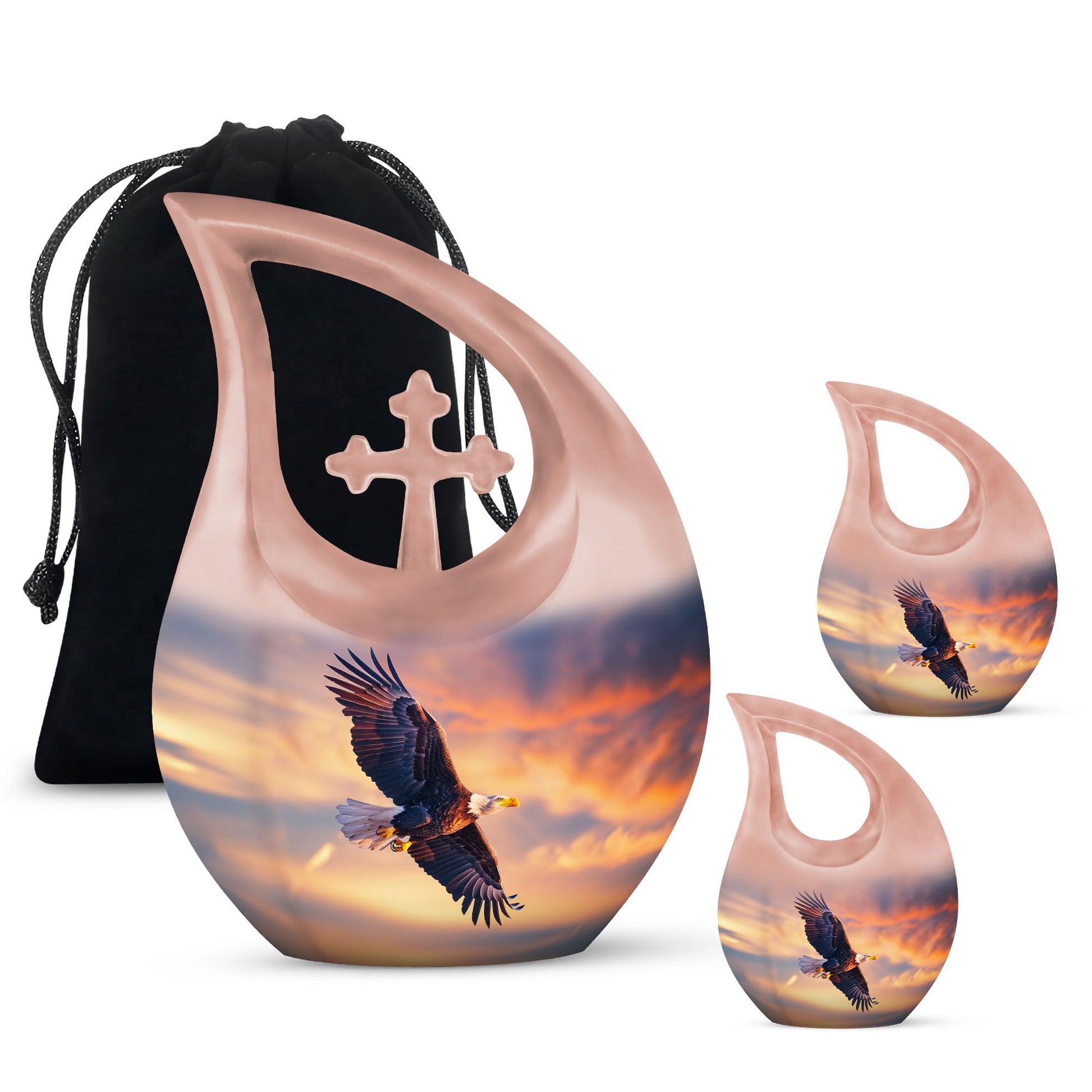 Eagle Urn with Cross Drop Design, Large Memorial Urn for