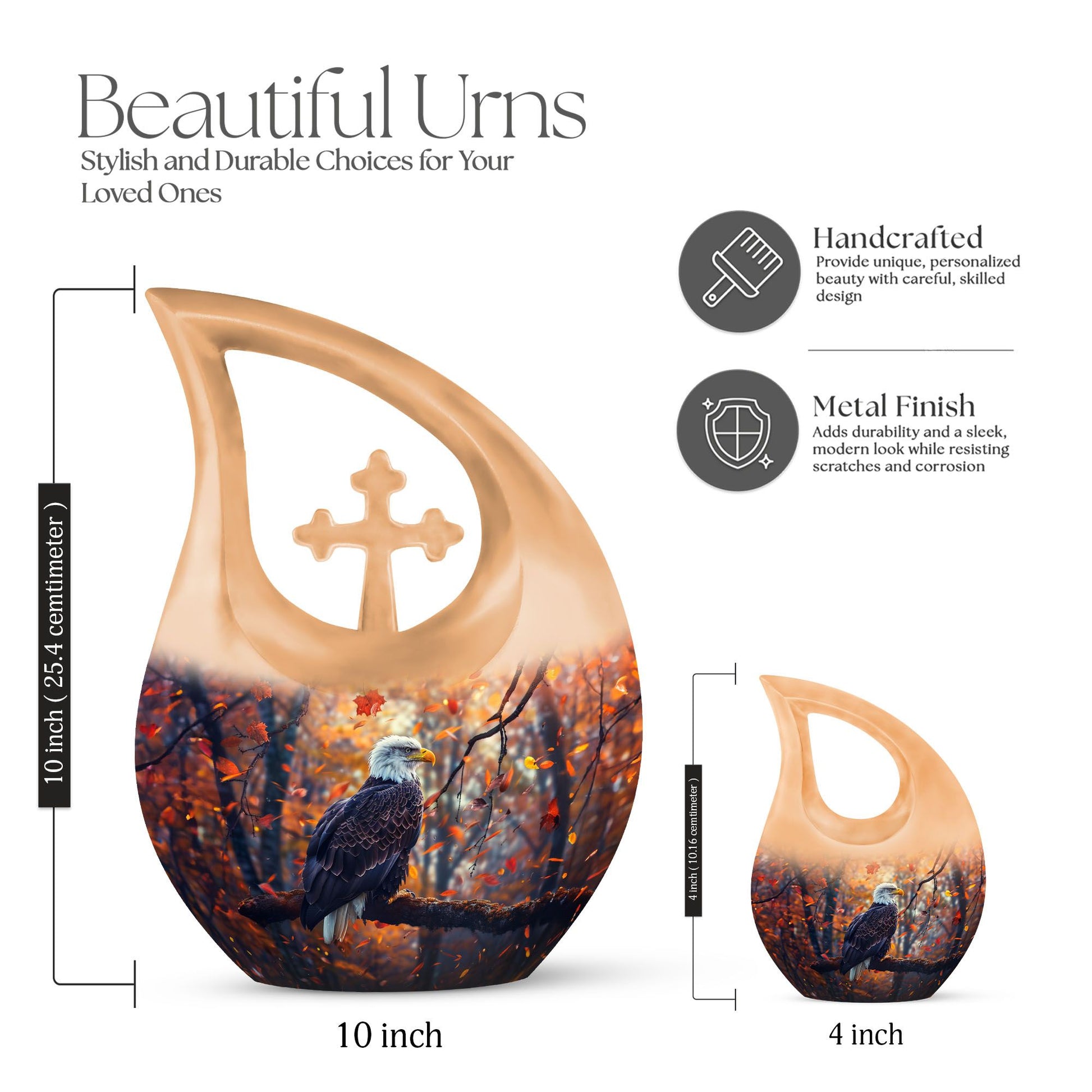 10-inch Eagle Urn with Cross Drop design, extra large