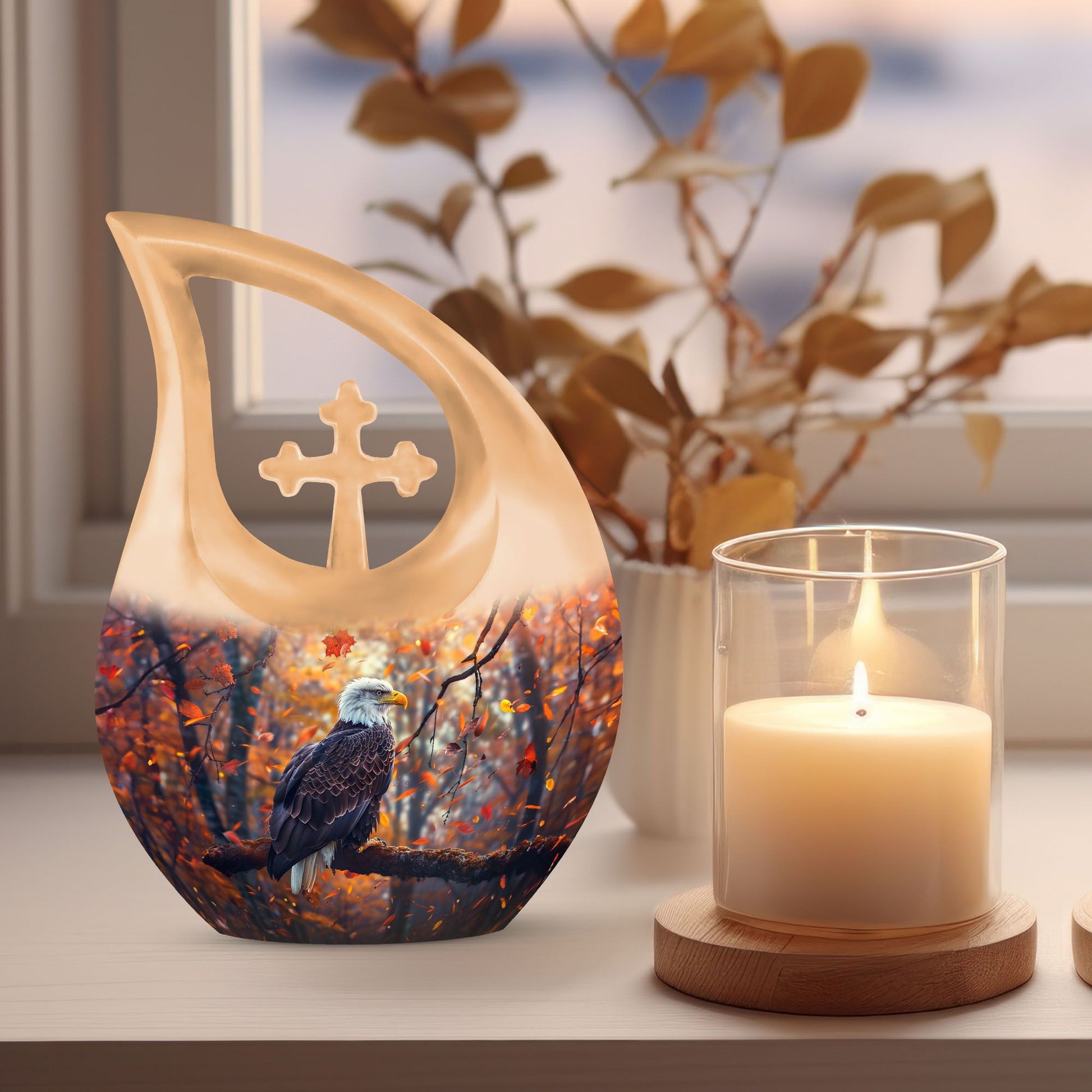 10-inch Eagle Urn with Cross Drop design, extra large