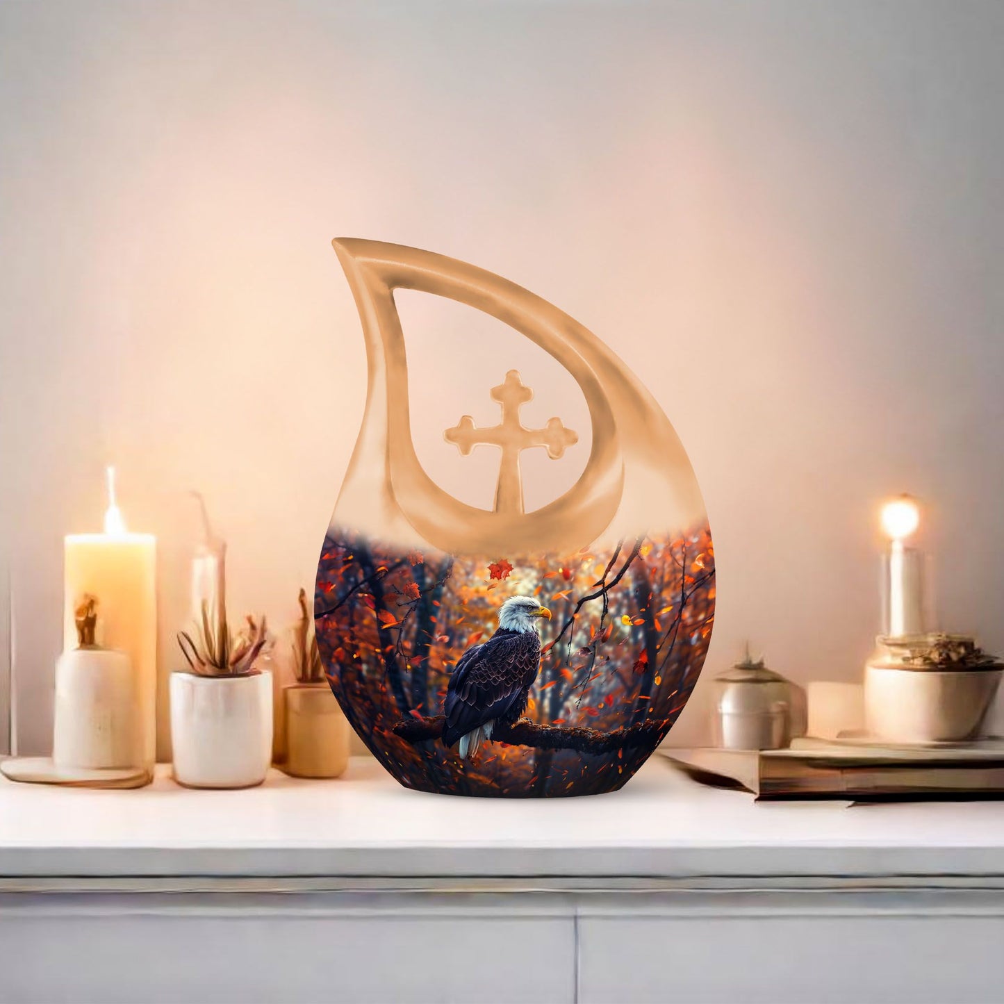 10-inch Eagle Urn with Cross Drop design, extra large