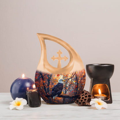 10-inch Eagle Urn with Cross Drop design, extra large