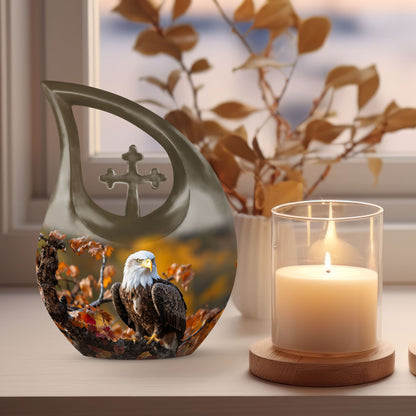 10-inch Eagle Urn, Cross Drop design, customizable 