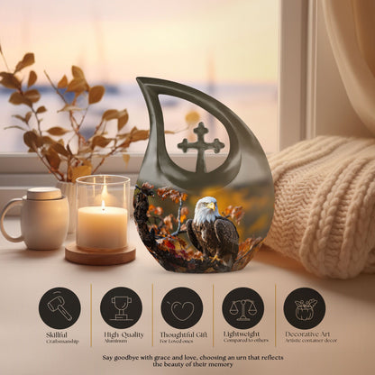 10-inch Eagle Urn, Cross Drop design, customizable 