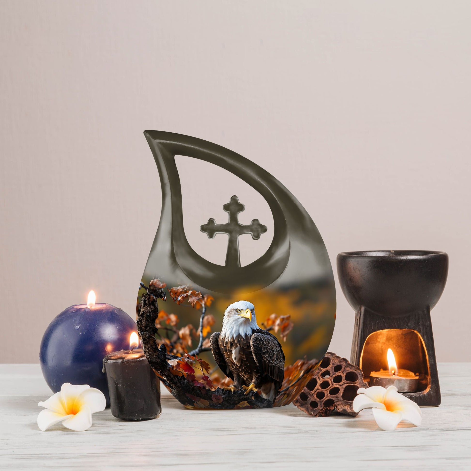 10-inch Eagle Urn, Cross Drop design, customizable 