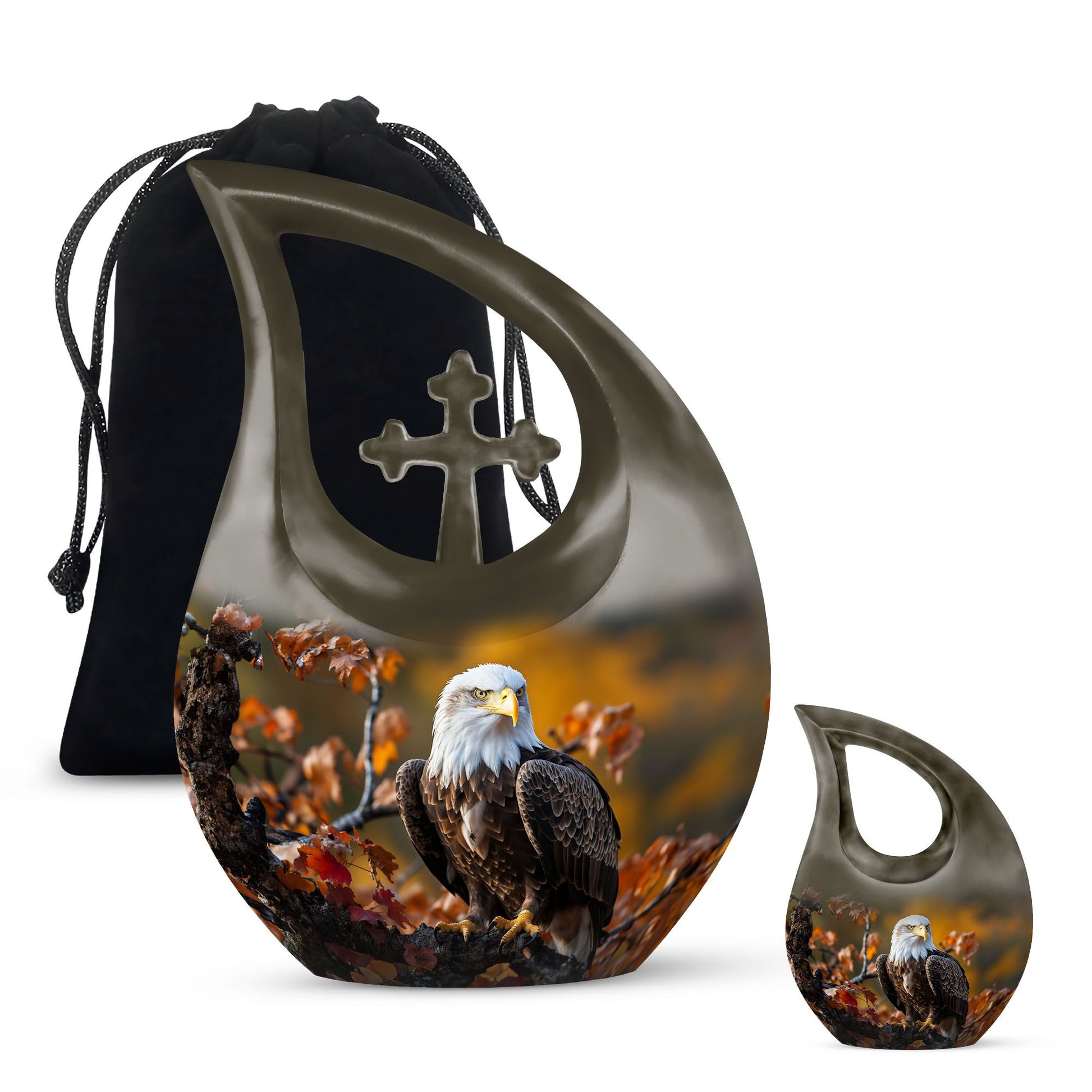 10-inch Eagle Urn, Cross Drop design, customizable 