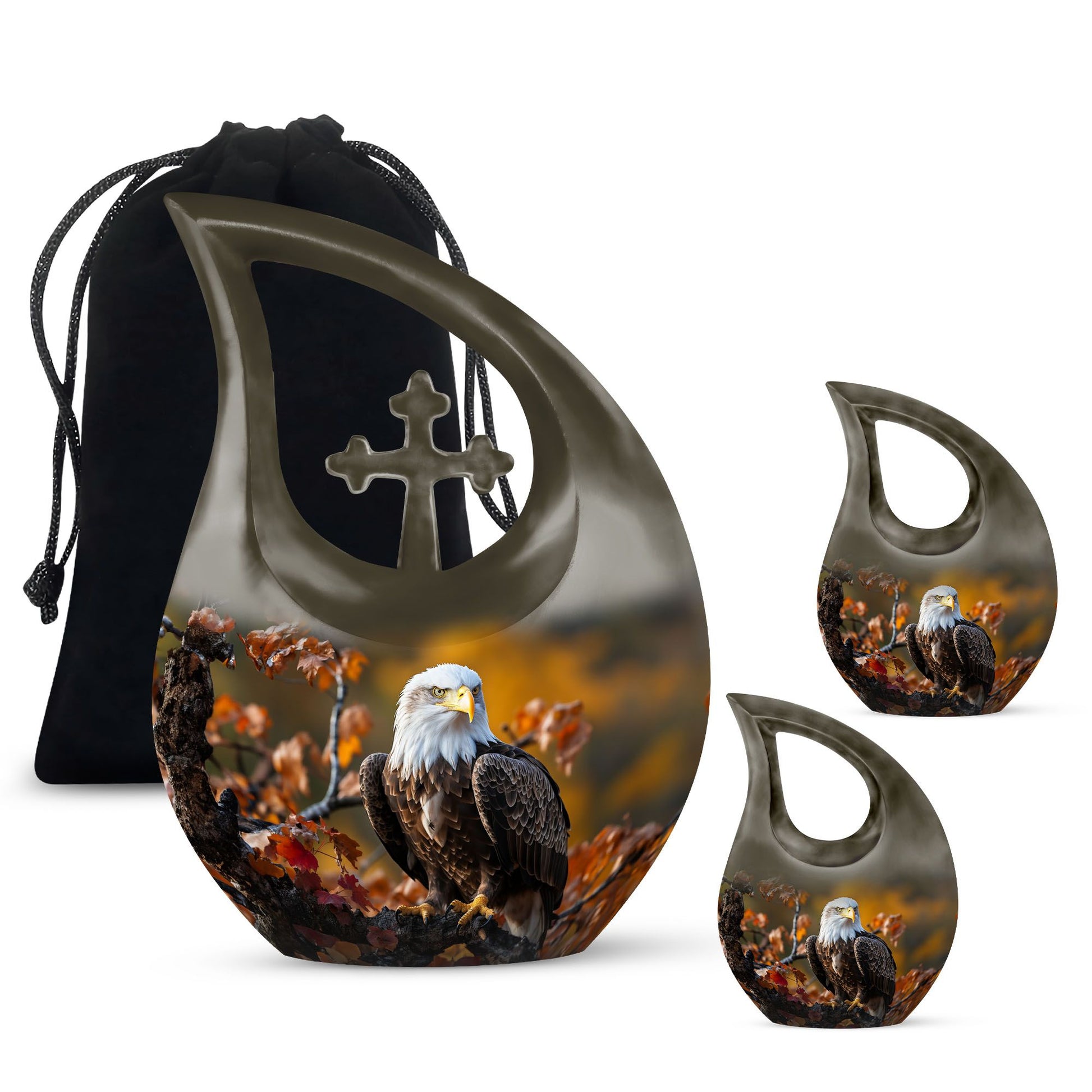 10-inch Eagle Urn, Cross Drop design, customizable 