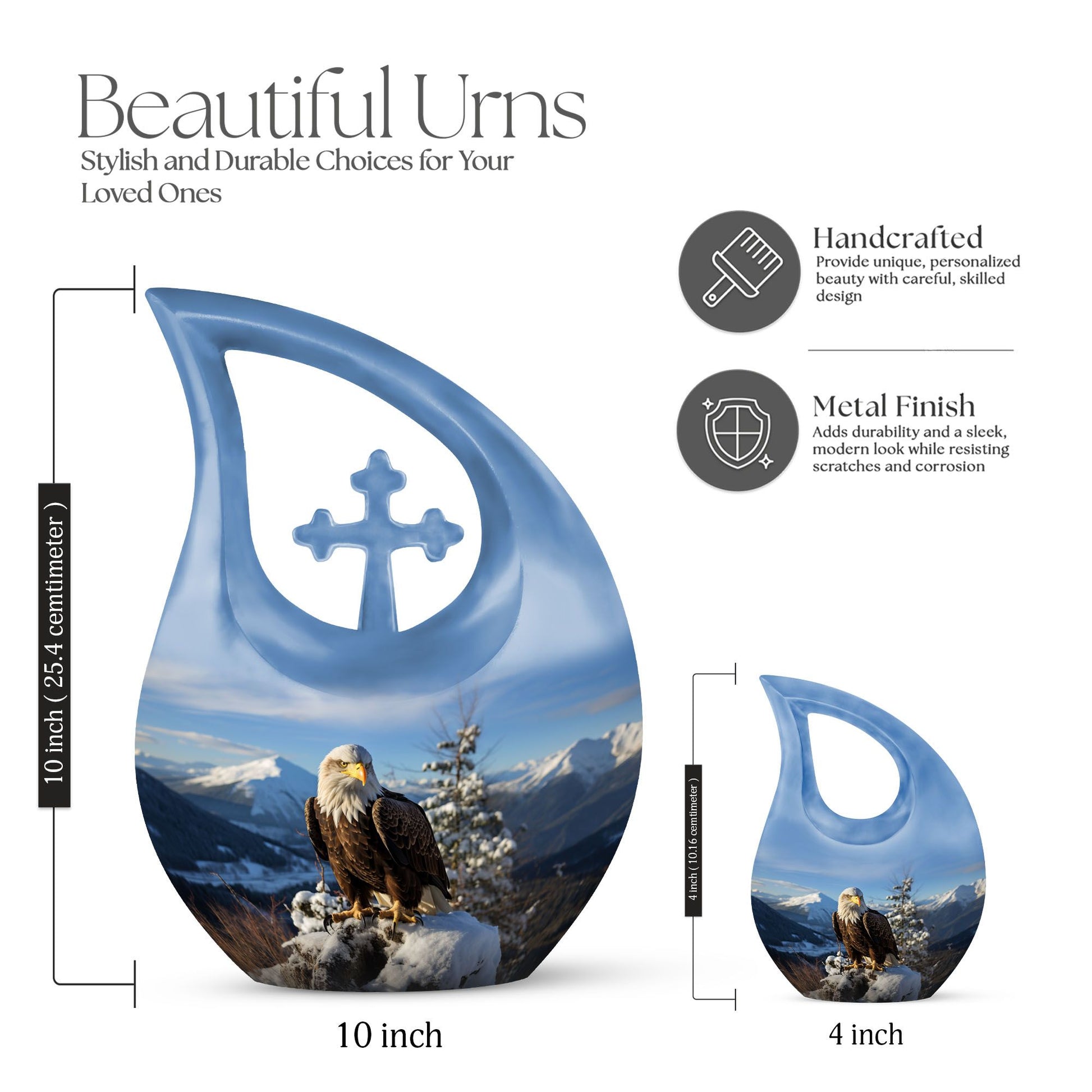 10 inch Eagle Urn with Cross Drop design, extra large 