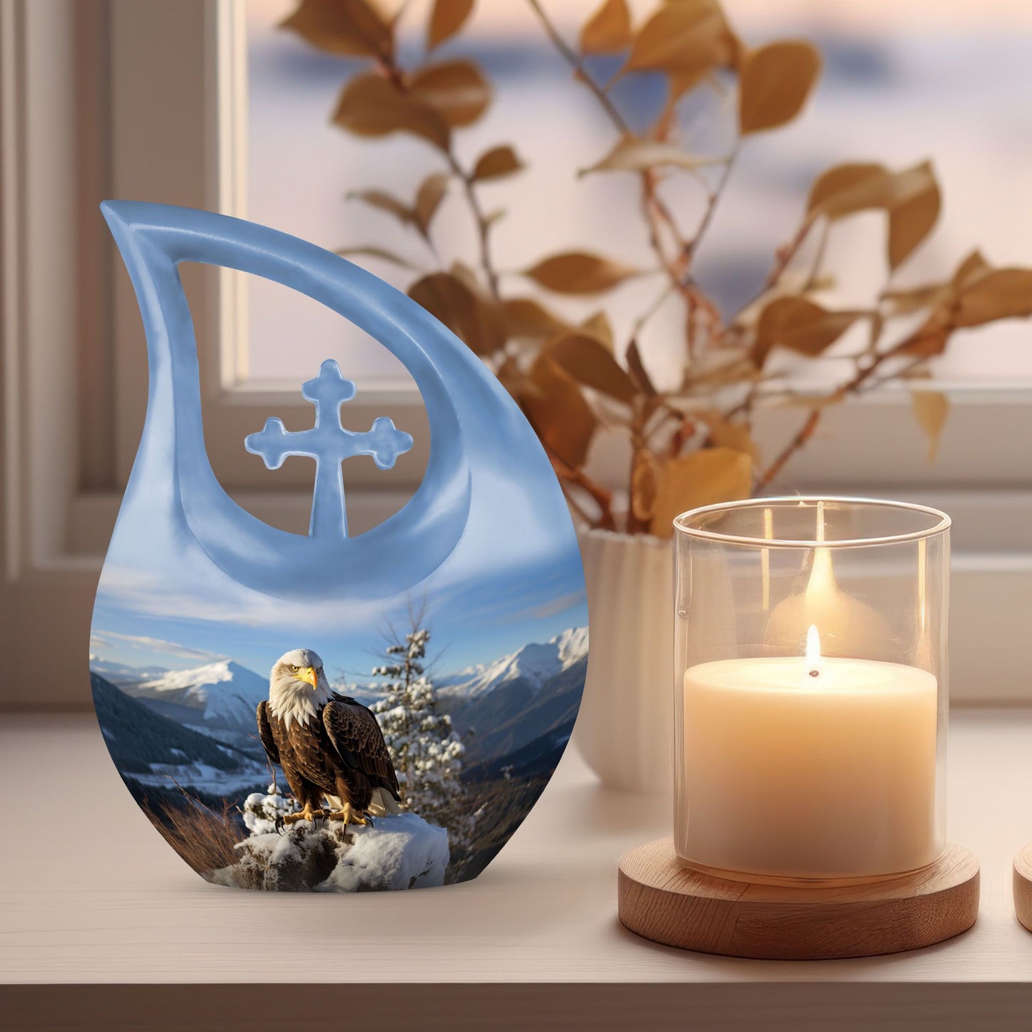 10 inch Eagle Urn with Cross Drop design, extra large 