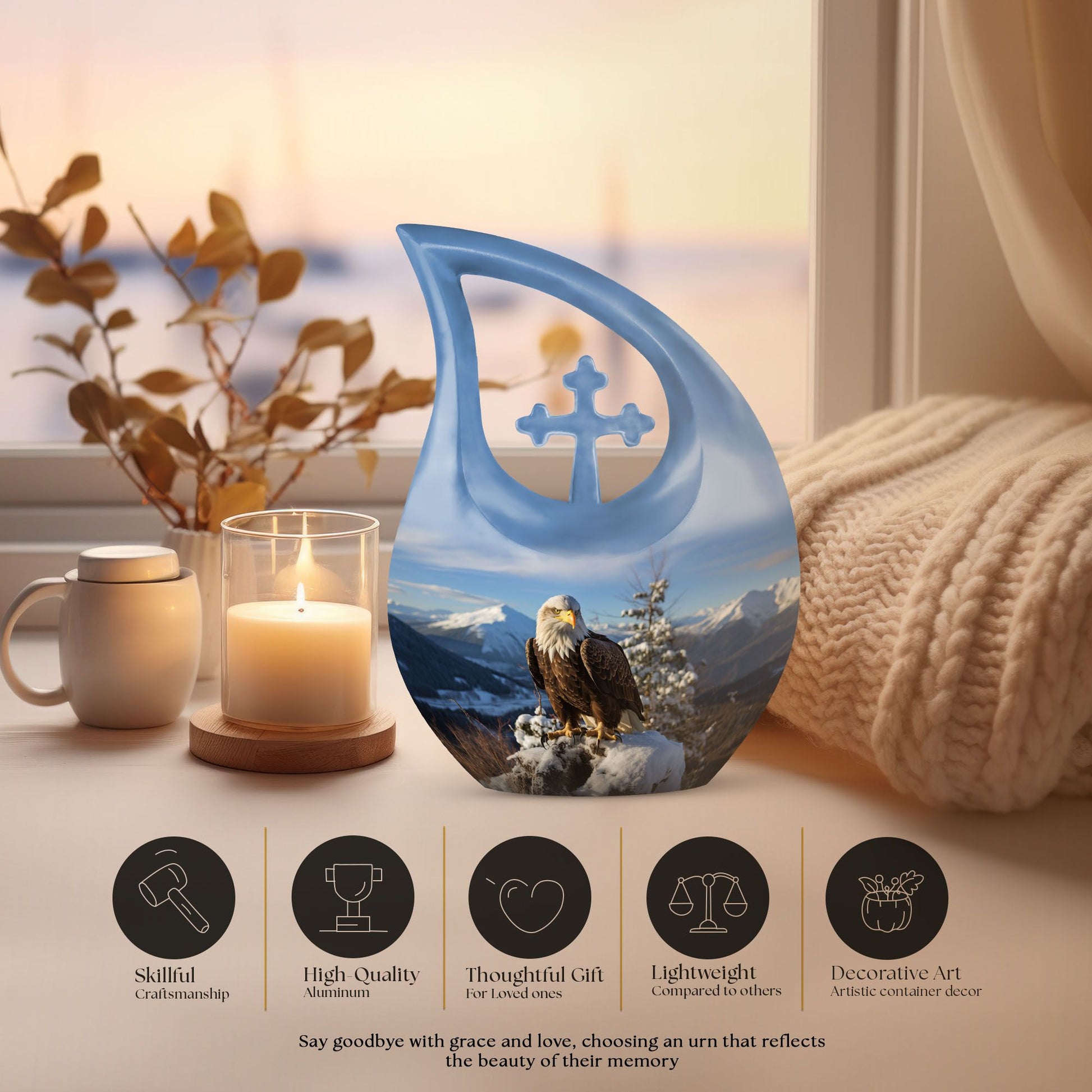 10 inch Eagle Urn with Cross Drop design, extra large 