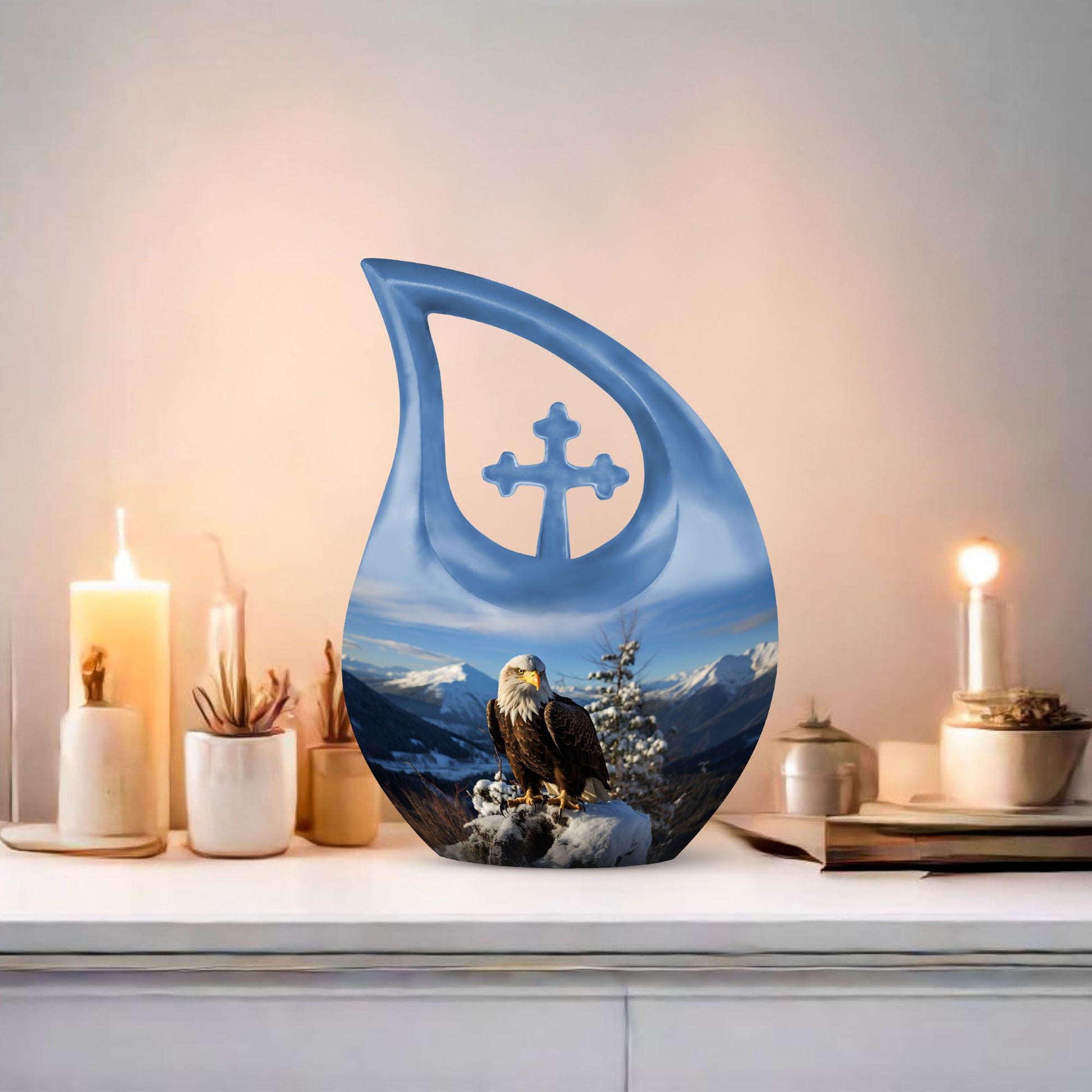 10 inch Eagle Urn with Cross Drop design, extra large 