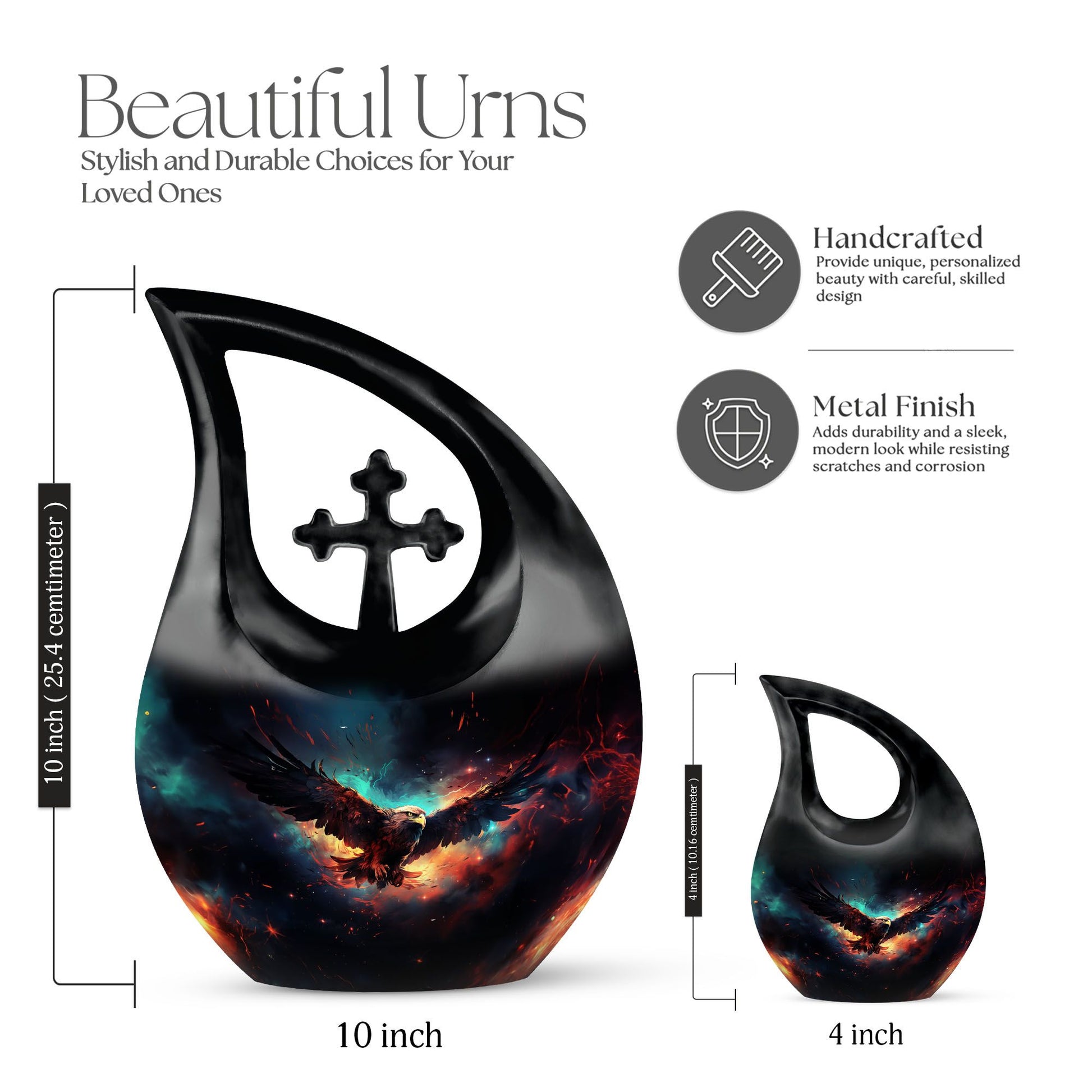 10 inch Eagle Urn, miniature cross drop design