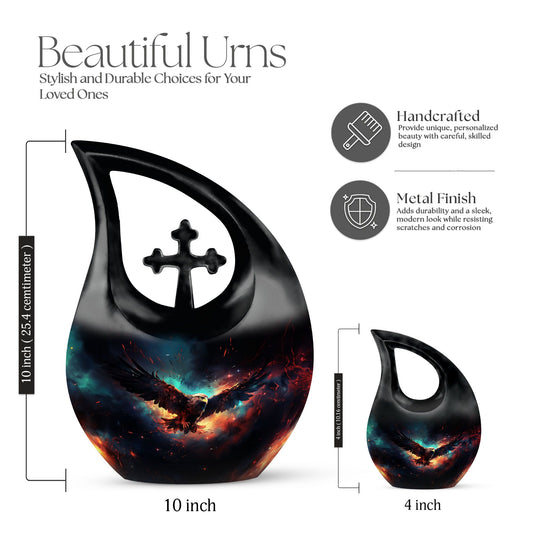 10 inch Eagle Urn, miniature cross drop design