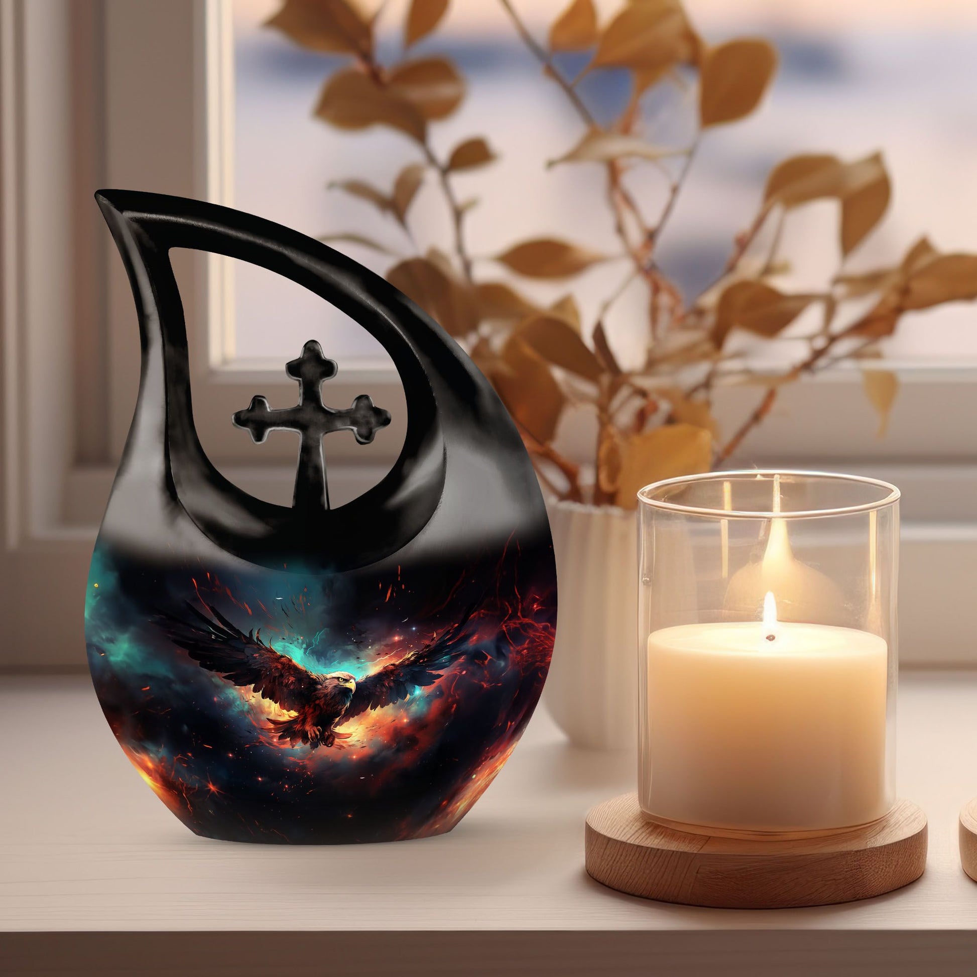 10 inch Eagle Urn, miniature cross drop design
