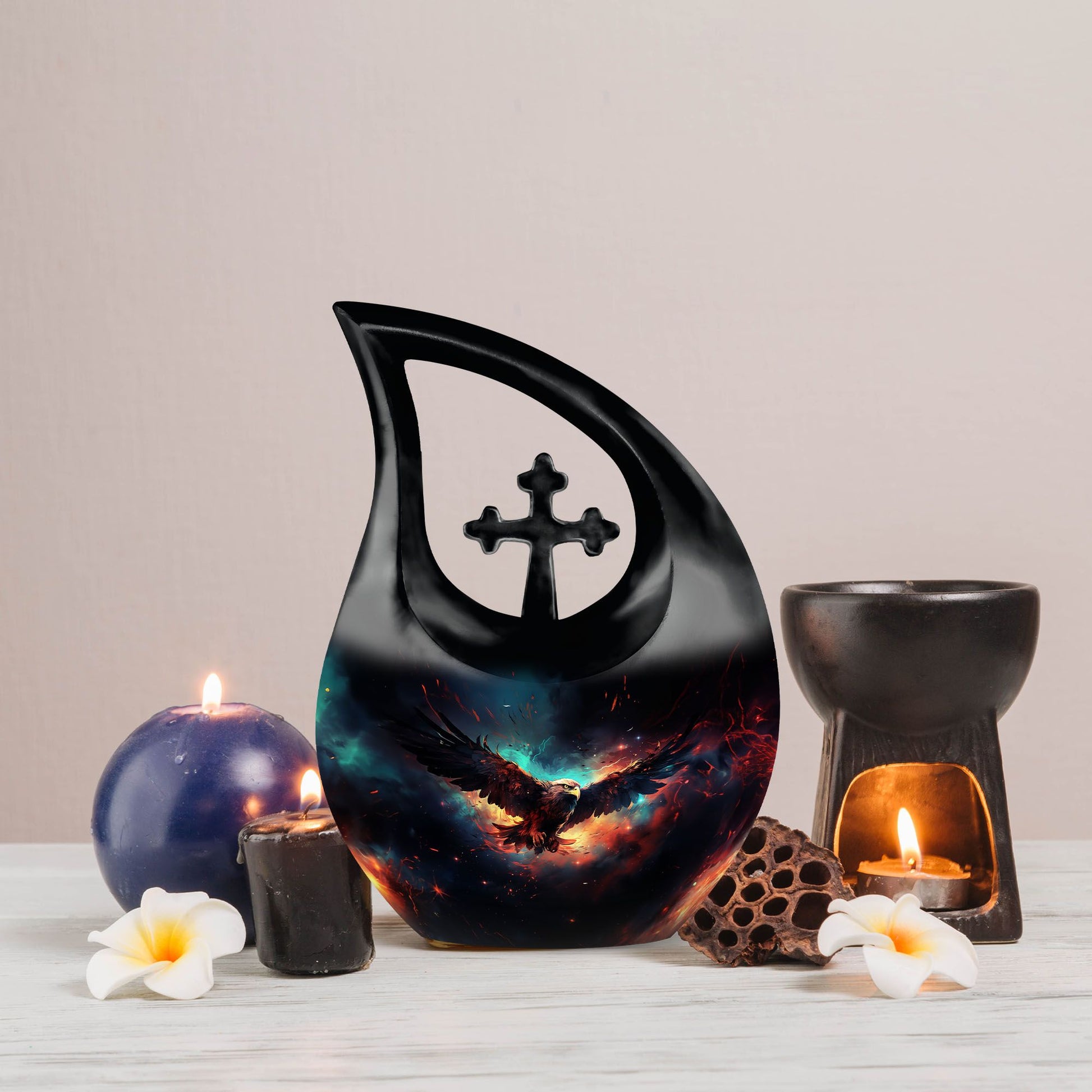 10 inch Eagle Urn, miniature cross drop design
