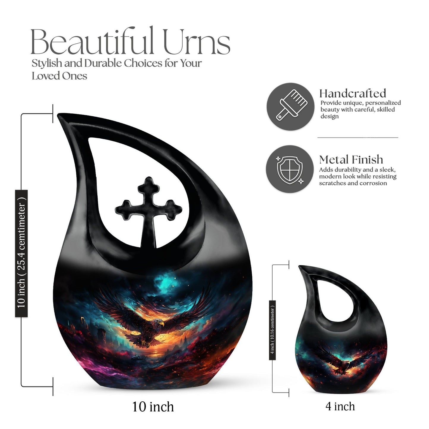 10-inch Eagle Urn featuring Cross Drop design, made 