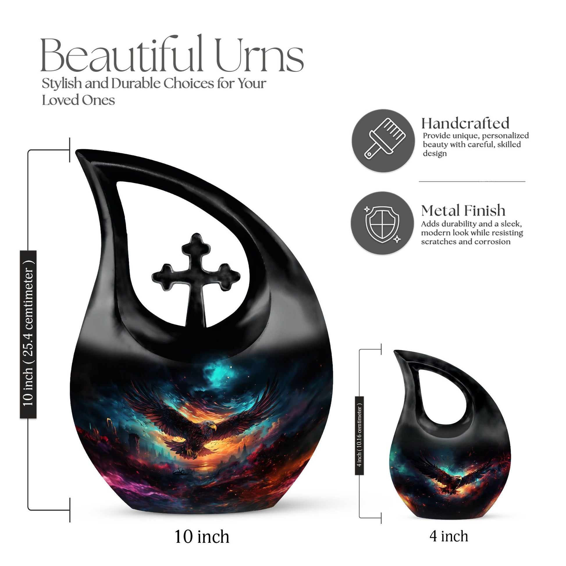 10-inch Eagle Urn featuring Cross Drop design, made 
