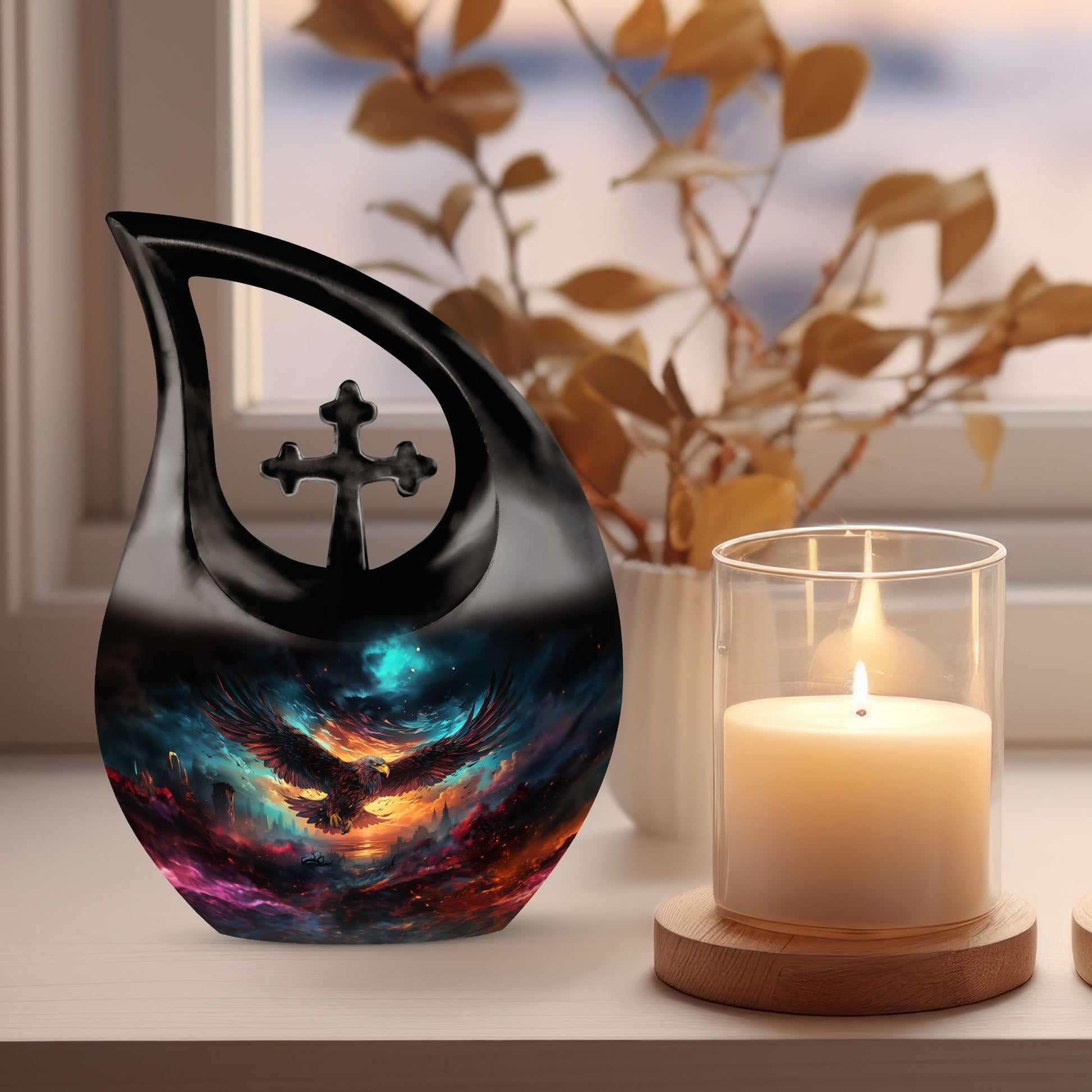 10-inch Eagle Urn featuring Cross Drop design, made 