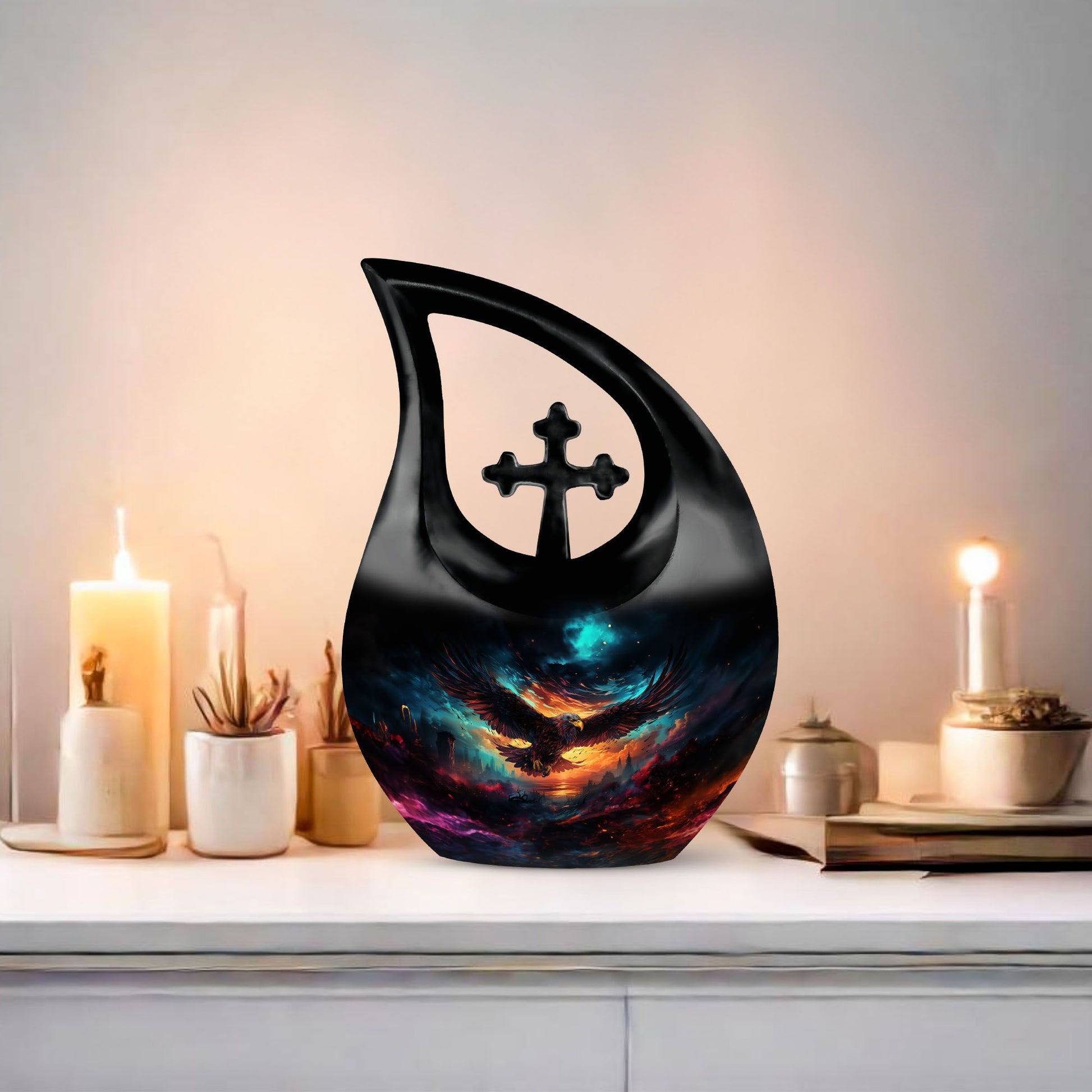 10-inch Eagle Urn featuring Cross Drop design, made 