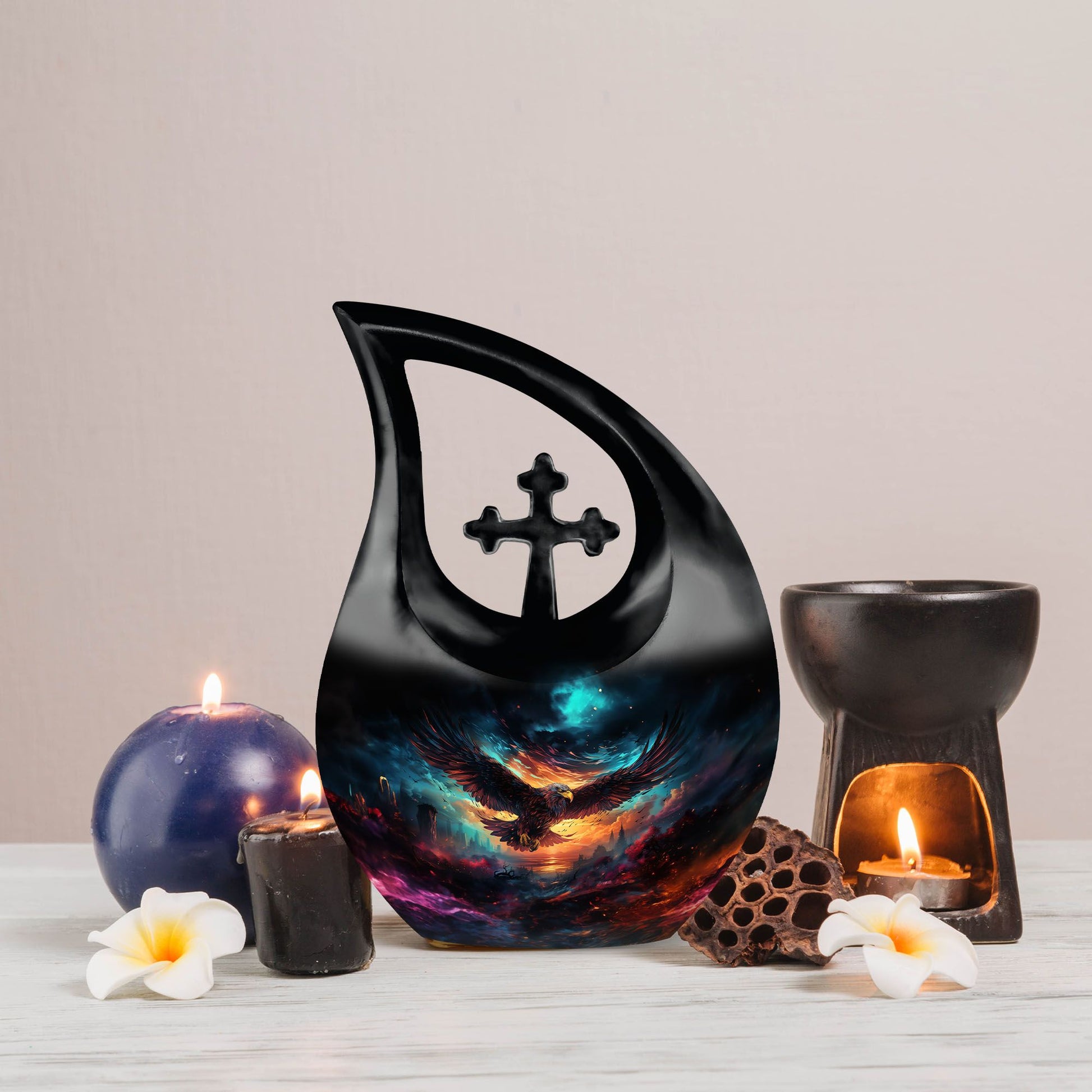 10-inch Eagle Urn featuring Cross Drop design, made 