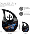 10-inch Eagles Themed Memorial Urn in Cross Drop Design