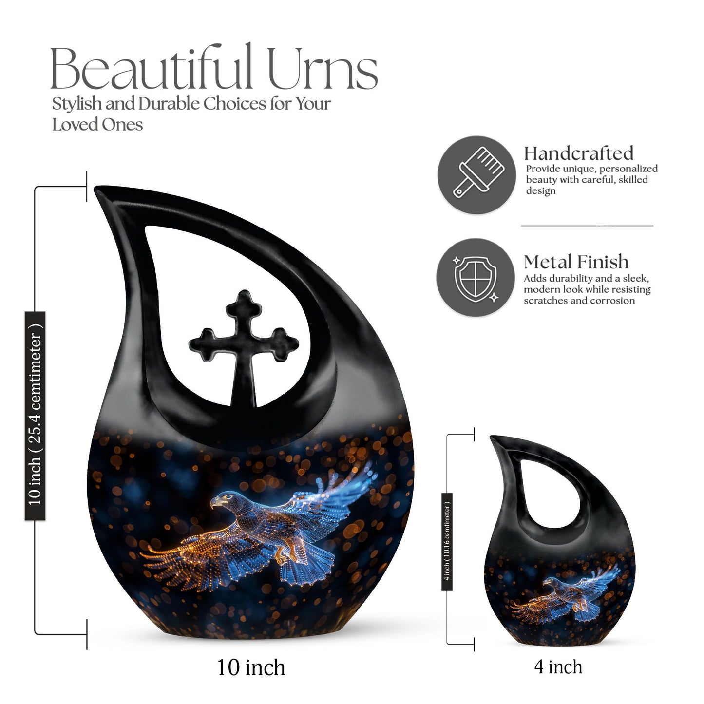 10-inch Eagles Themed Memorial Urn in Cross Drop Design