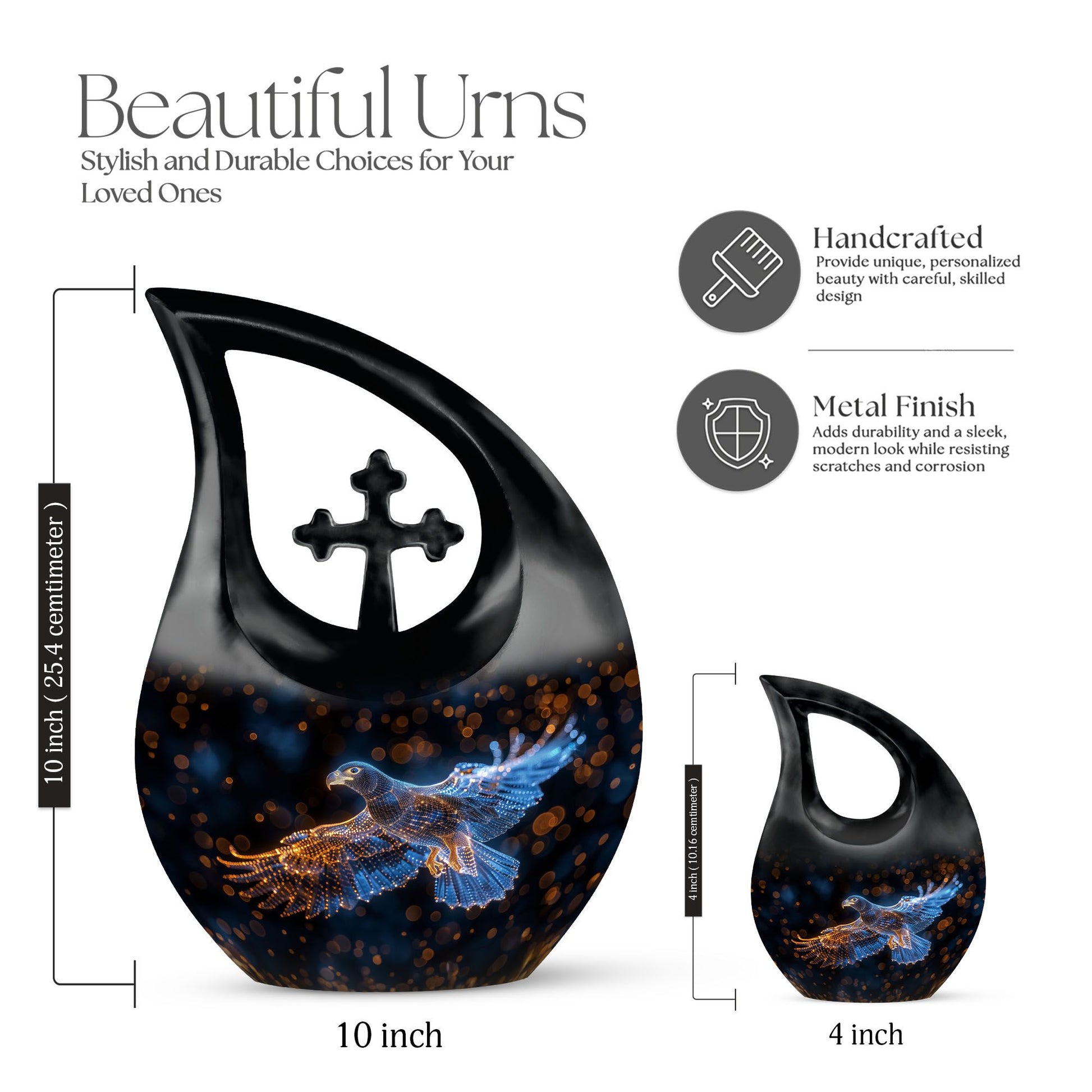 10-inch Eagles Themed Memorial Urn in Cross Drop Design