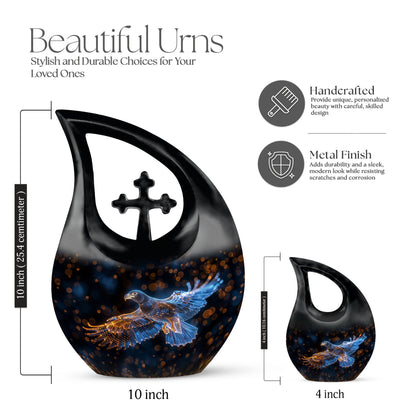 10-inch Eagles Themed Memorial Urn in Cross Drop Design