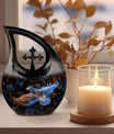 10-inch Eagles Themed Memorial Urn in Cross Drop Design