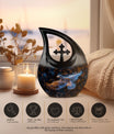 10-inch Eagles Themed Memorial Urn in Cross Drop Design