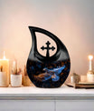10-inch Eagles Themed Memorial Urn in Cross Drop Design