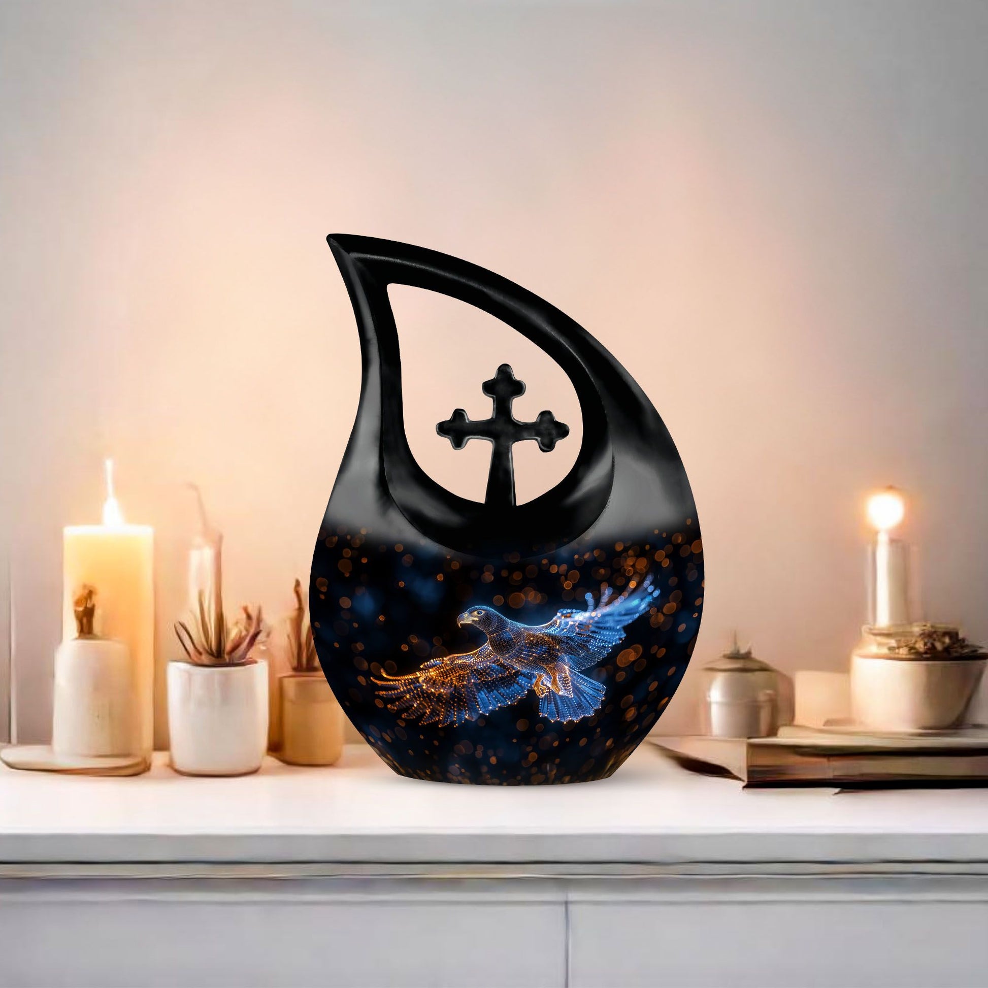 10-inch Eagles Themed Memorial Urn in Cross Drop Design