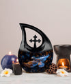 10-inch Eagles Themed Memorial Urn in Cross Drop Design