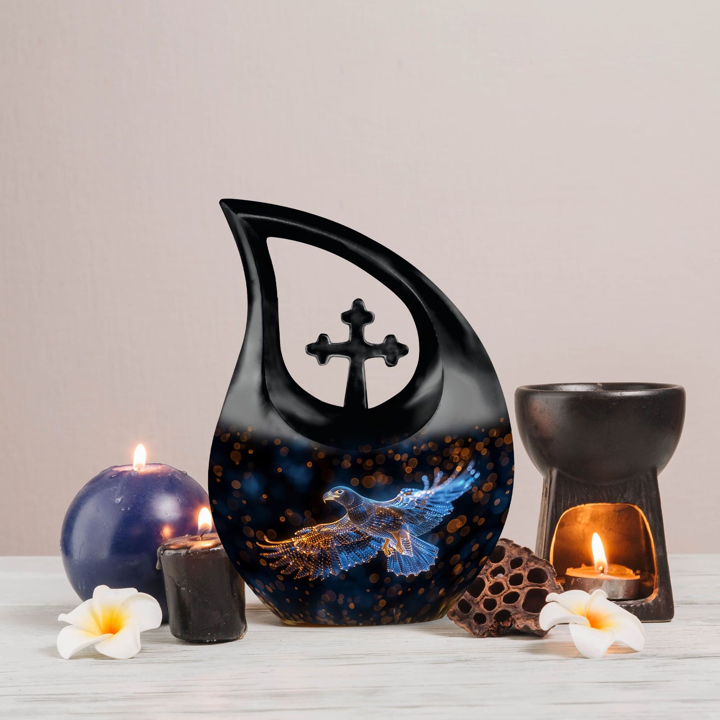 10-inch Eagles Themed Memorial Urn in Cross Drop Design