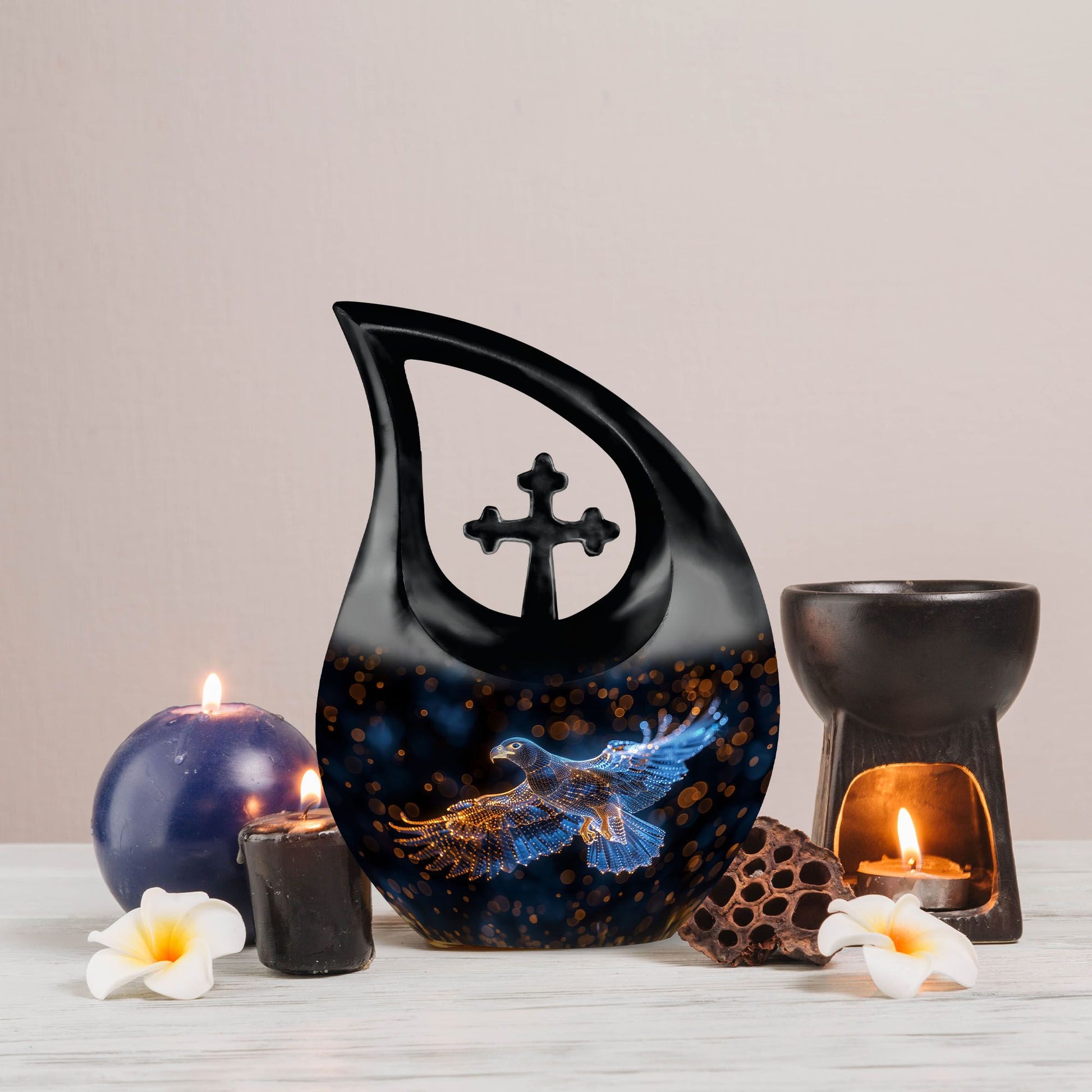 10-inch Eagles Themed Memorial Urn in Cross Drop Design