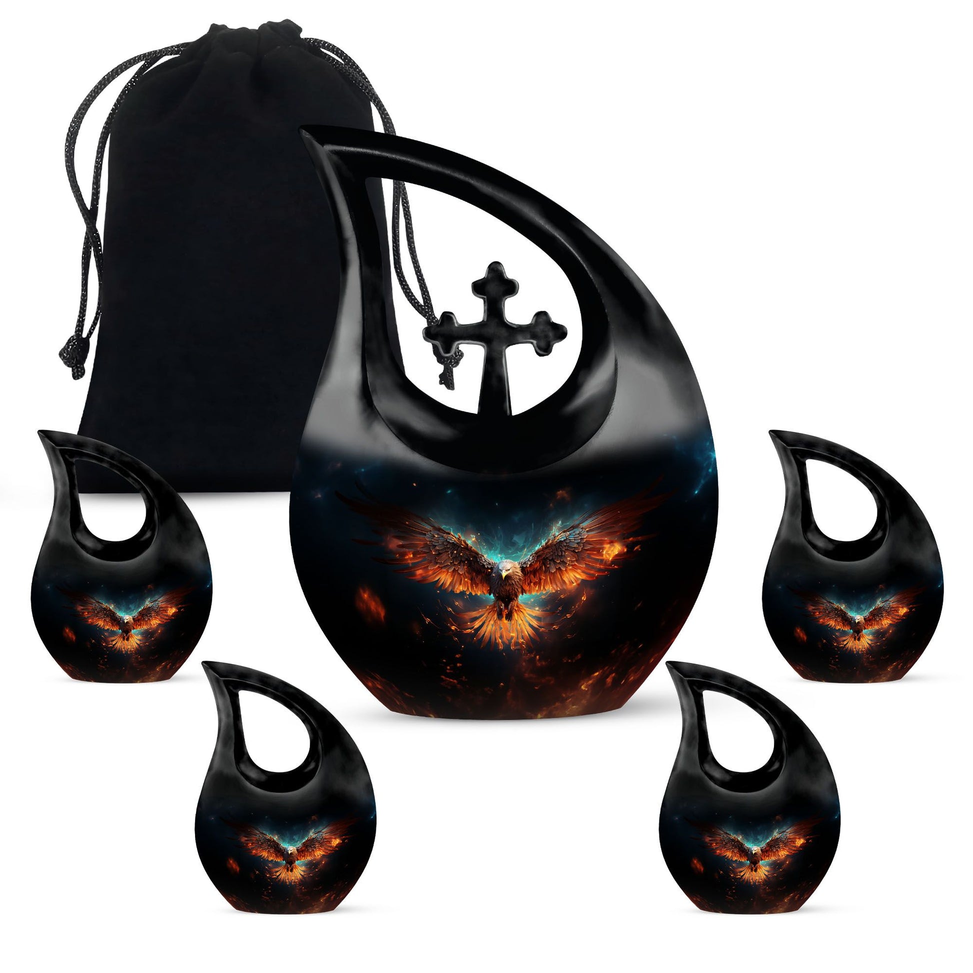 Eagle Theme Large Urn With 4 Keepsake Urn