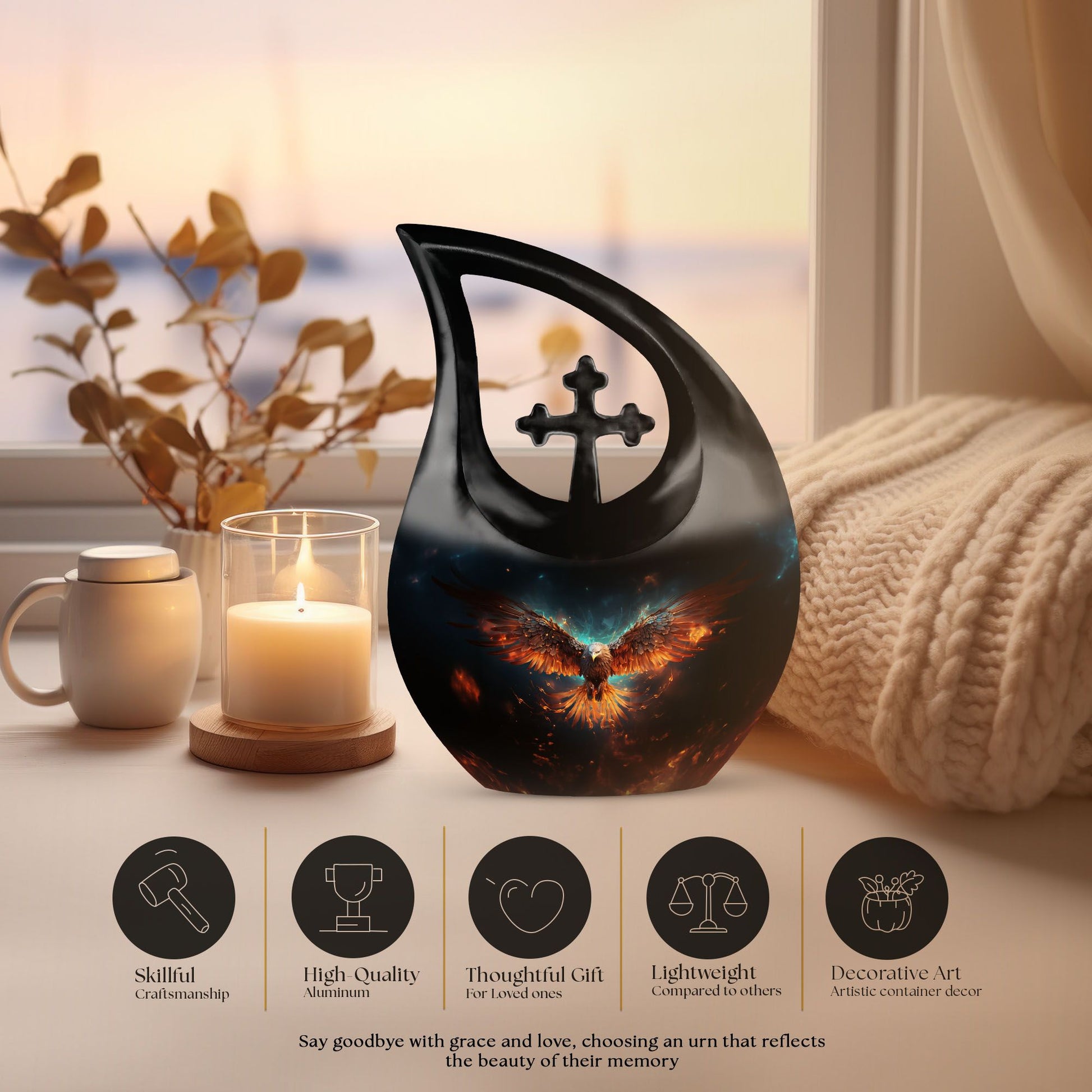 Large Cross Drop Eagle Urn  keepsake cremation urn