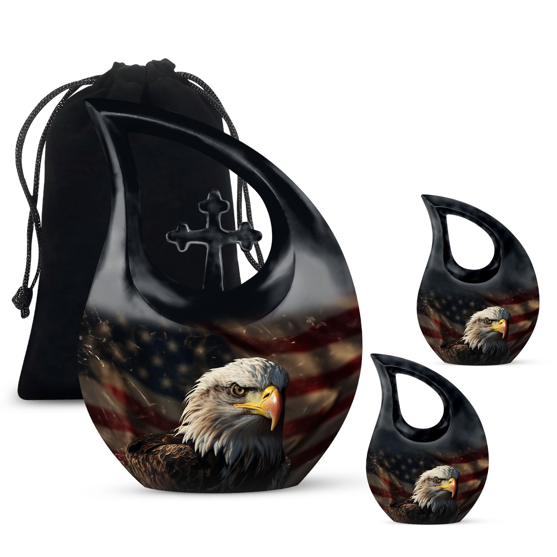 Eagle Theme Large Urn With 2 Keepsake Urn