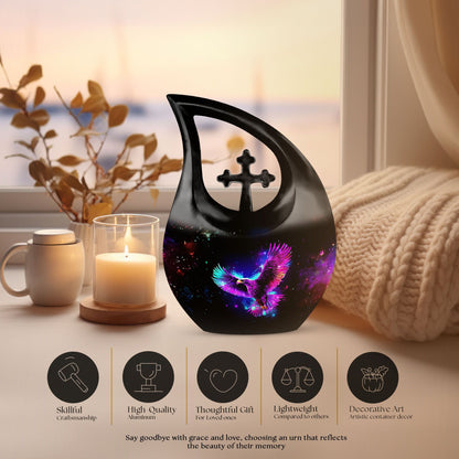10-inch Eagle urn with cross drop design for garden ashes