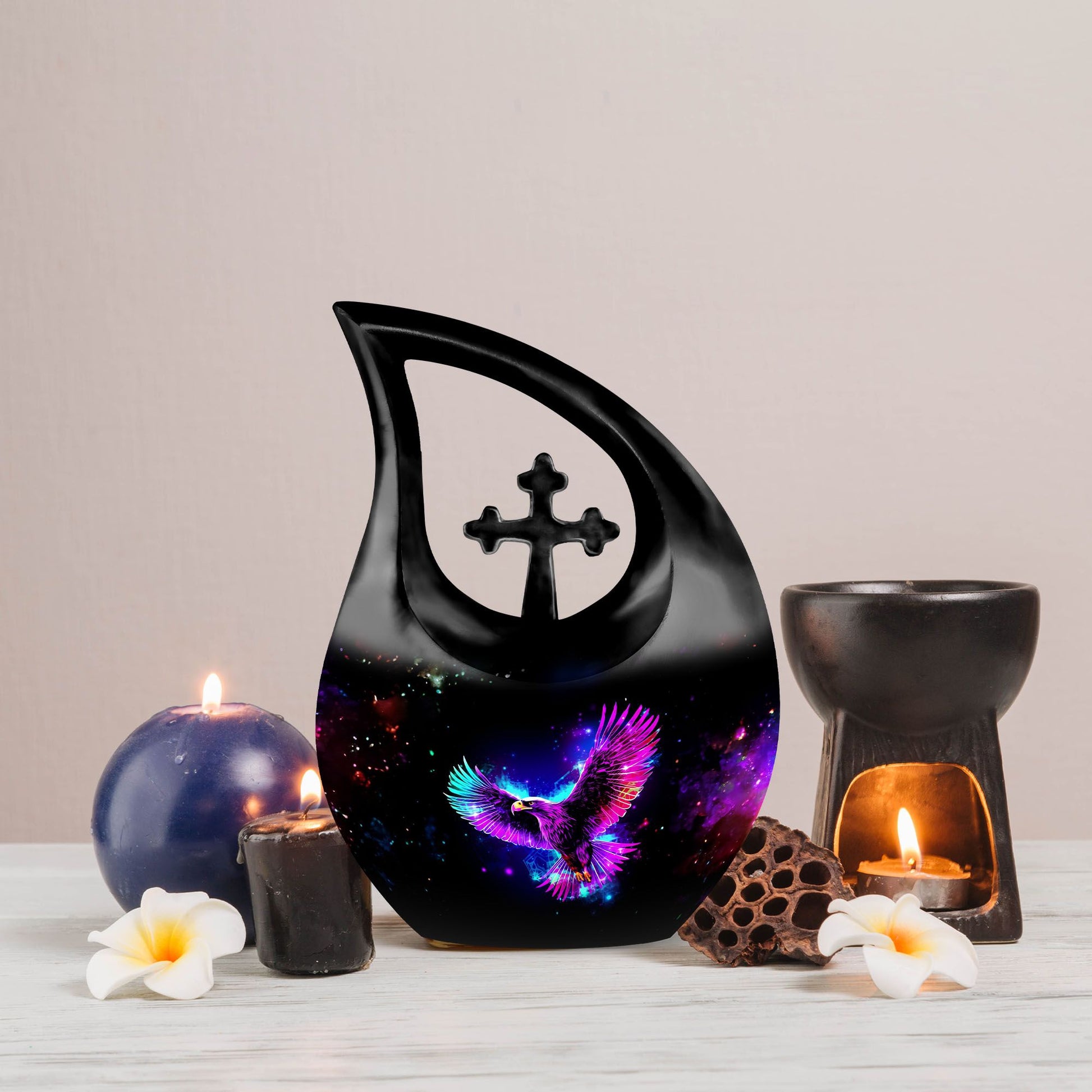 10-inch Eagle urn with cross drop design for garden ashes