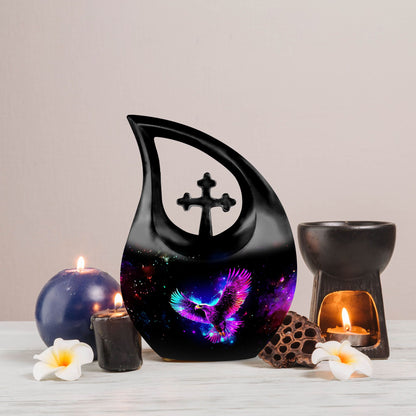 10-inch Eagle urn with cross drop design for garden ashes