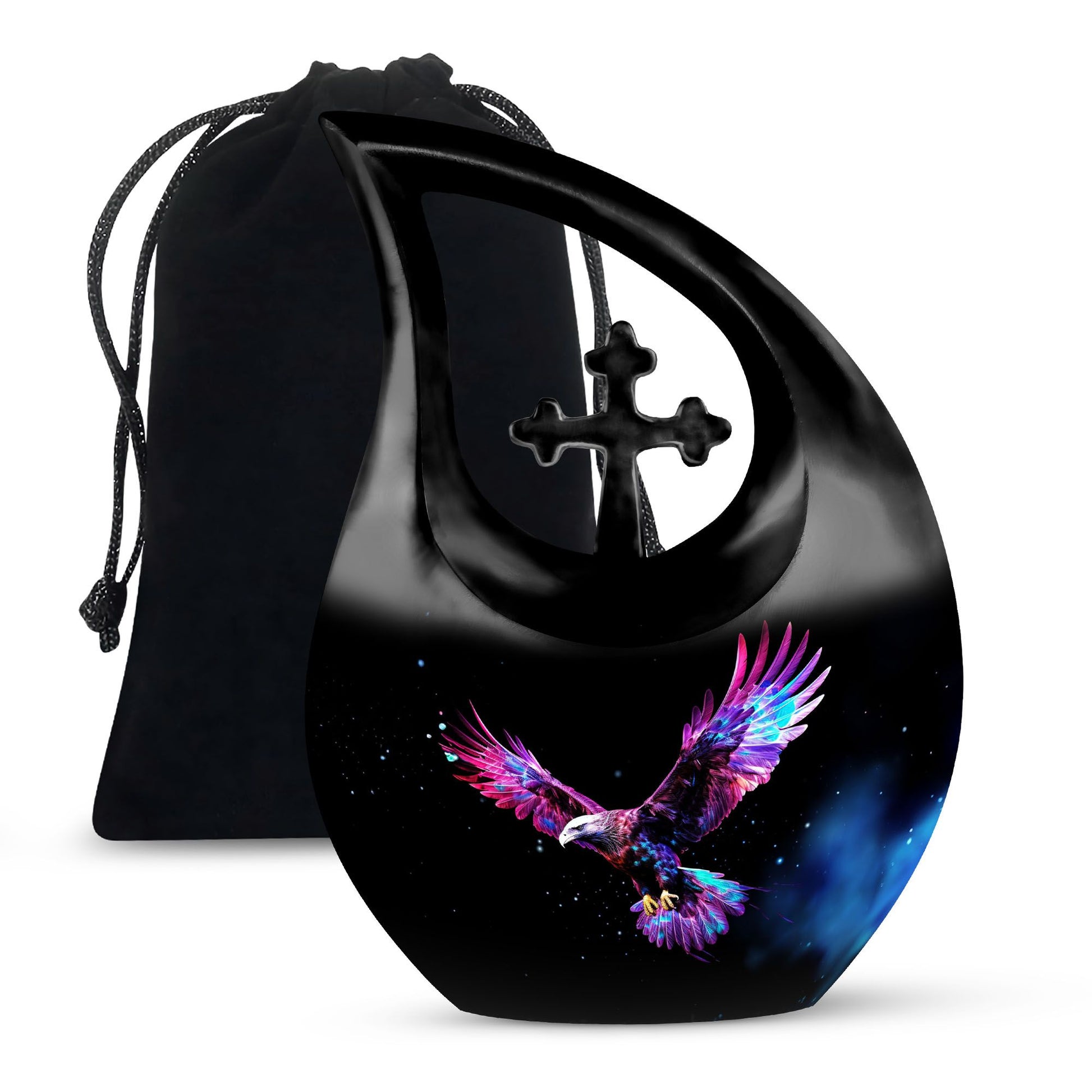 10-inch Eagle Urn with Cross Drop design, personalized 
