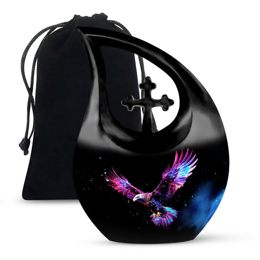 10-inch Eagle Urn with Cross Drop design, personalized 