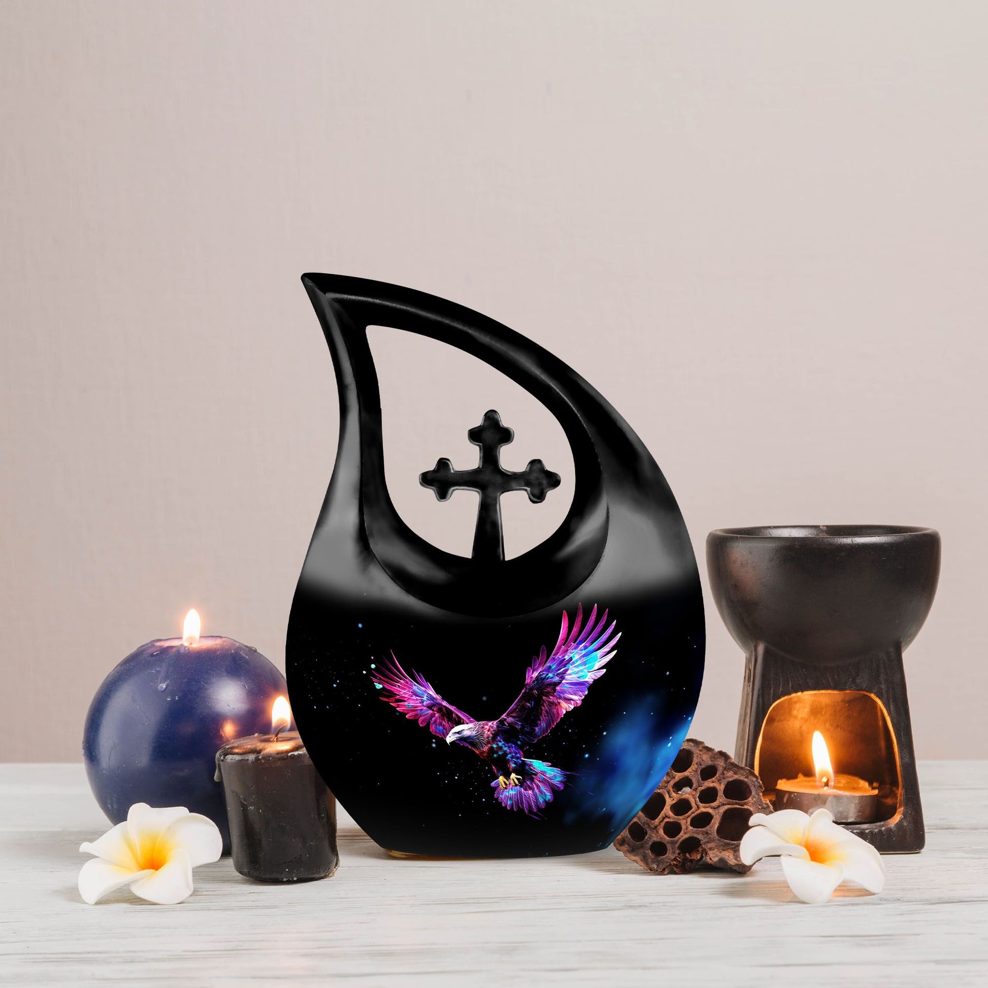 10-inch Eagle Urn with Cross Drop design, personalized 