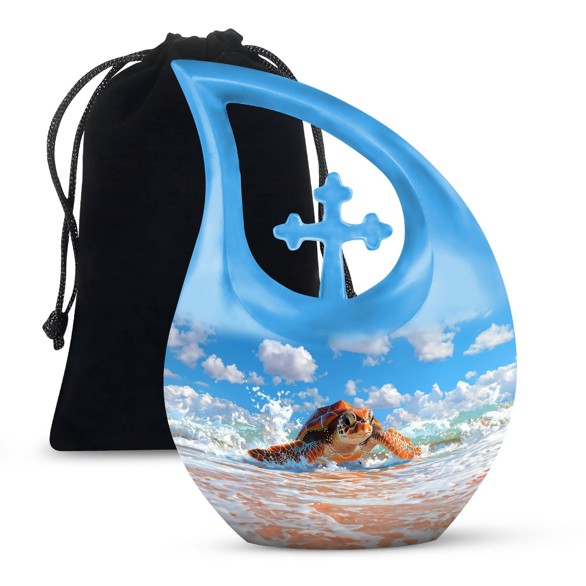 10 inch Turtle urn with Cross Drop design, 