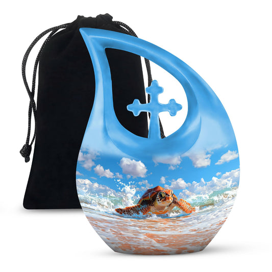 10 inch Turtle urn with Cross Drop design, 