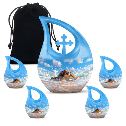 Turtle Theme Large Urn With 4 Keepsake Urn