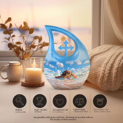 10 inch Turtle urn with Cross Drop design, 
